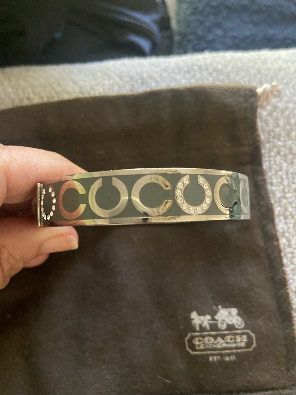 Coach Silver-Tone Crystal C-Logo Bangle Bracelet